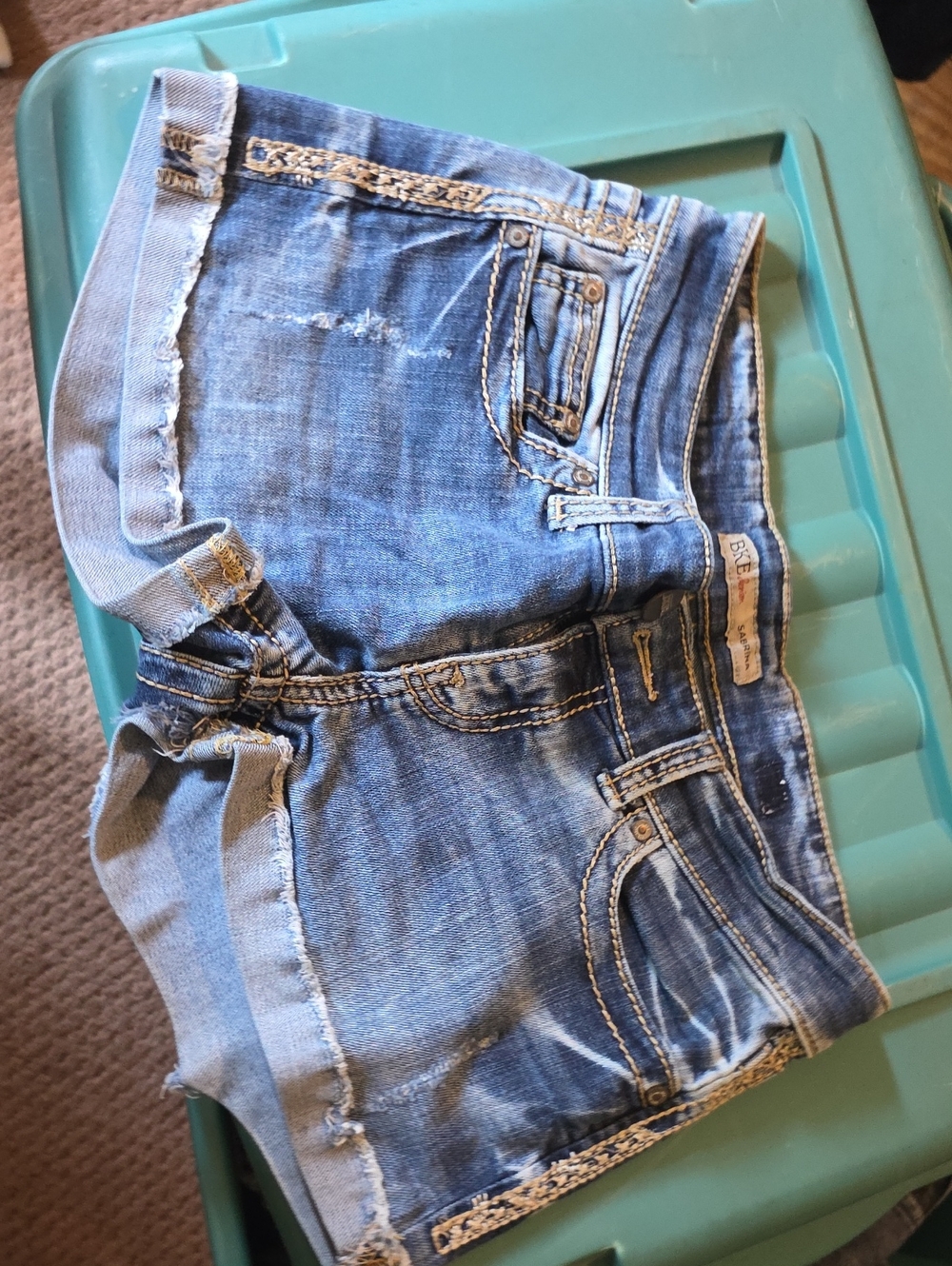 BKE Women's Light Blue Distressed Denim Shorts